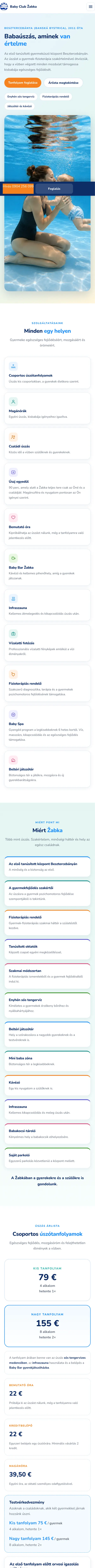 Baby Club Žabka: a weboldal nyitóoldala (mobil)