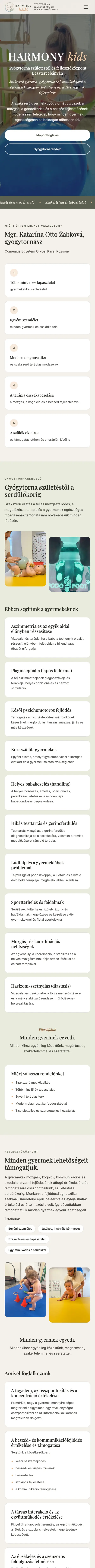 Harmony Kids: a weboldal nyitóoldala (mobil)