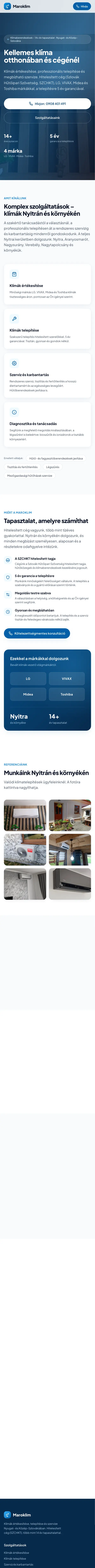 Maroklim: a weboldal nyitóoldala (mobil)