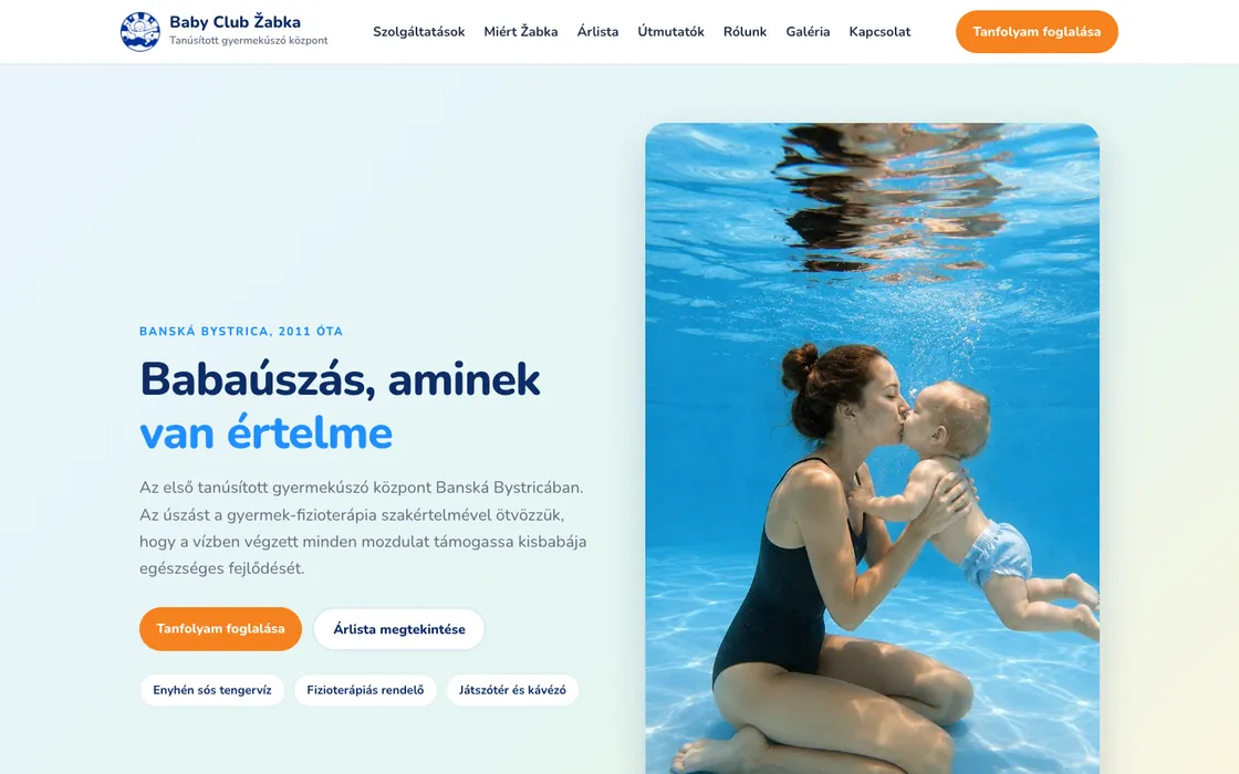 Baby Club Žabka: a weboldal nyitóoldala