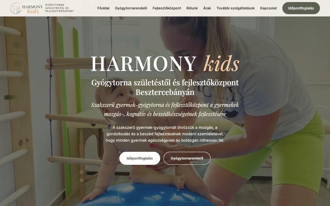 Harmony Kids: a weboldal nyitóoldala