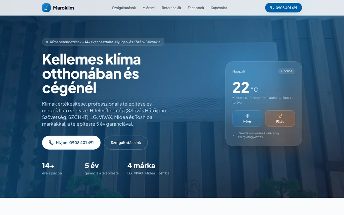 Maroklim: a weboldal nyitóoldala